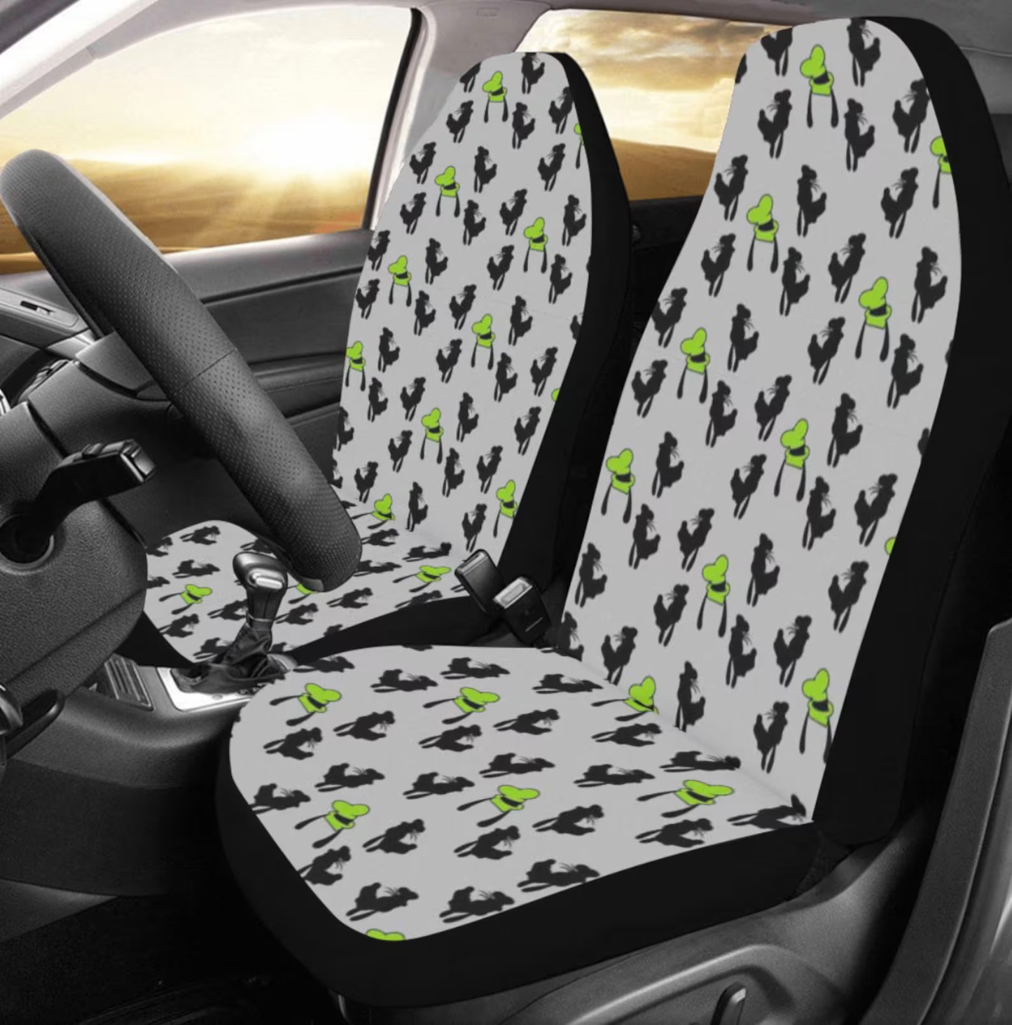 Goofy Car Seat Covers DN Goofy Hats Silhouette Pattern Seat Covers Gray