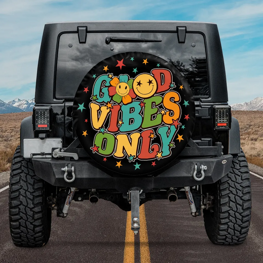 Hippie Spare Tire Cover Good Vibes Only Star Pattern Tire Covers Colorful