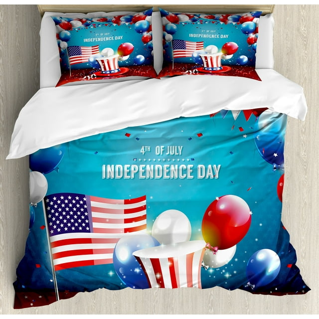 4th of July Bedding Set Independence Day Uncle Sam Hat Flag Pattern Duvet Covers Blue Unique Gift