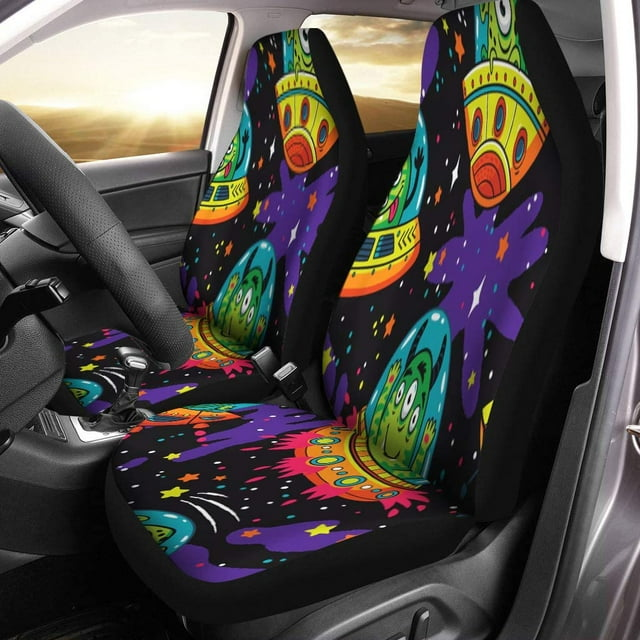 UFO Car Seat Covers Alien Monsters in The Spaceships UFO Pattern Seat Covers Colorful