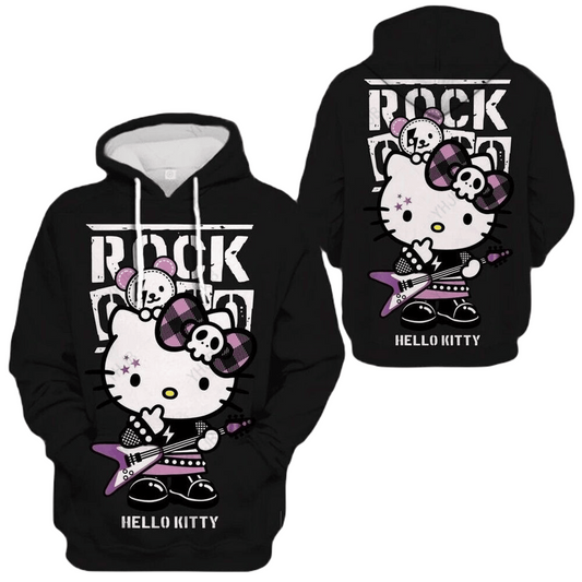 Hello Kitty Hoodie Hello Kitty Rock Style Hoodie Black Purple Unisex