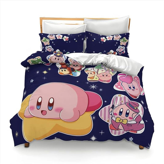 Kirby Bedding Set Cute Kirby Versions In Star Duvet Covers Black Pink Unique Gift