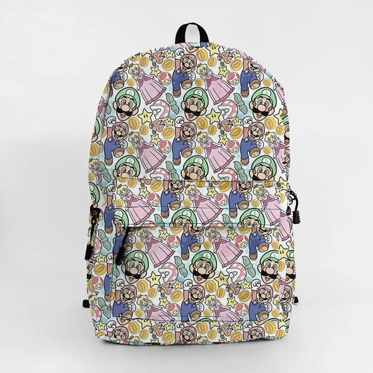 Mario Backpack Mario Luigi Princess Peach Star Pattern Backpacks Yellow Green