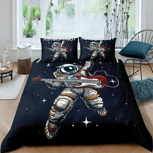 Astronaut Bedding Set Astronaut Playing Guitar In Space Duvet Covers Black Unique Gift