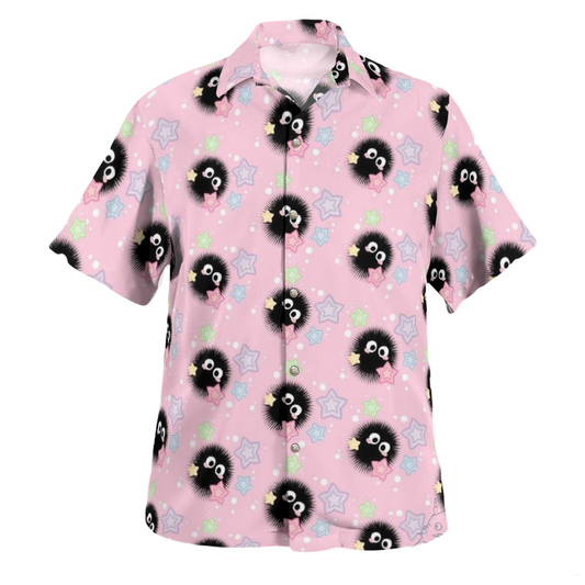 SGhibli Hawaii Shirt Chibi SGhibli Susuwatari Star Pattern Hawaiian Shirt Pink Unisex