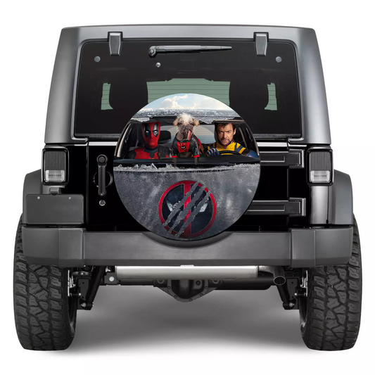 Deadpool Spare Tire Cover MV Deadpool Wolverine And Dogpool In Car Tire Covers Gray