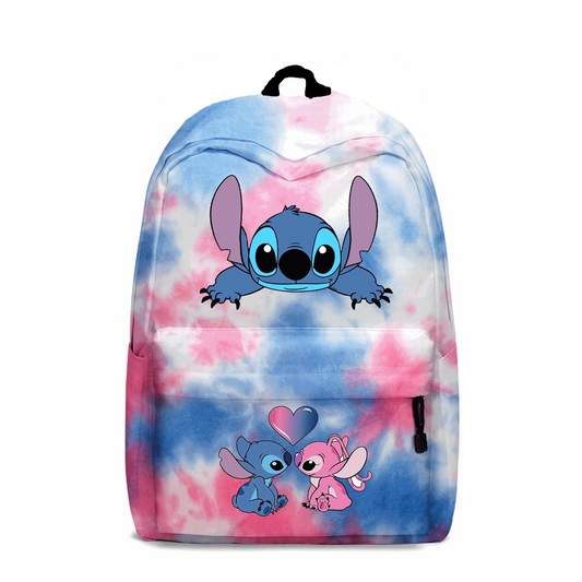 Stitch Backpack DN Stitch And Angel Tie Dye Pattern Backpacks Blue Pink