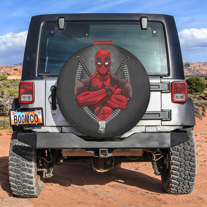 Deadpool Spare Tire Cover MV Deadpool Cross Arm Graphic Zipper Tire Covers Red Black