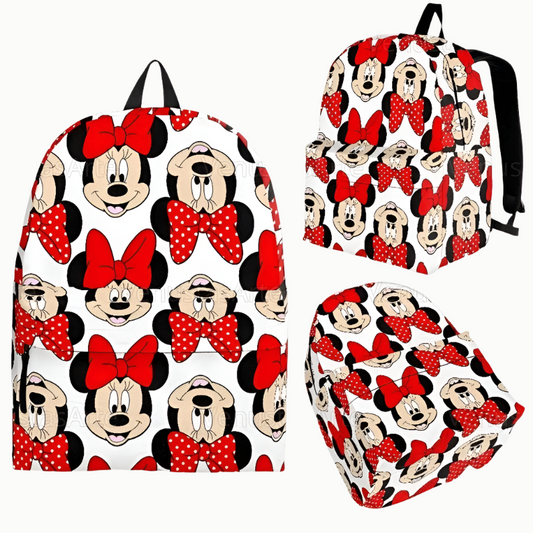 Minnie Backpack DN Minnie With Dots Ribbon Pattern Backpacks White Red