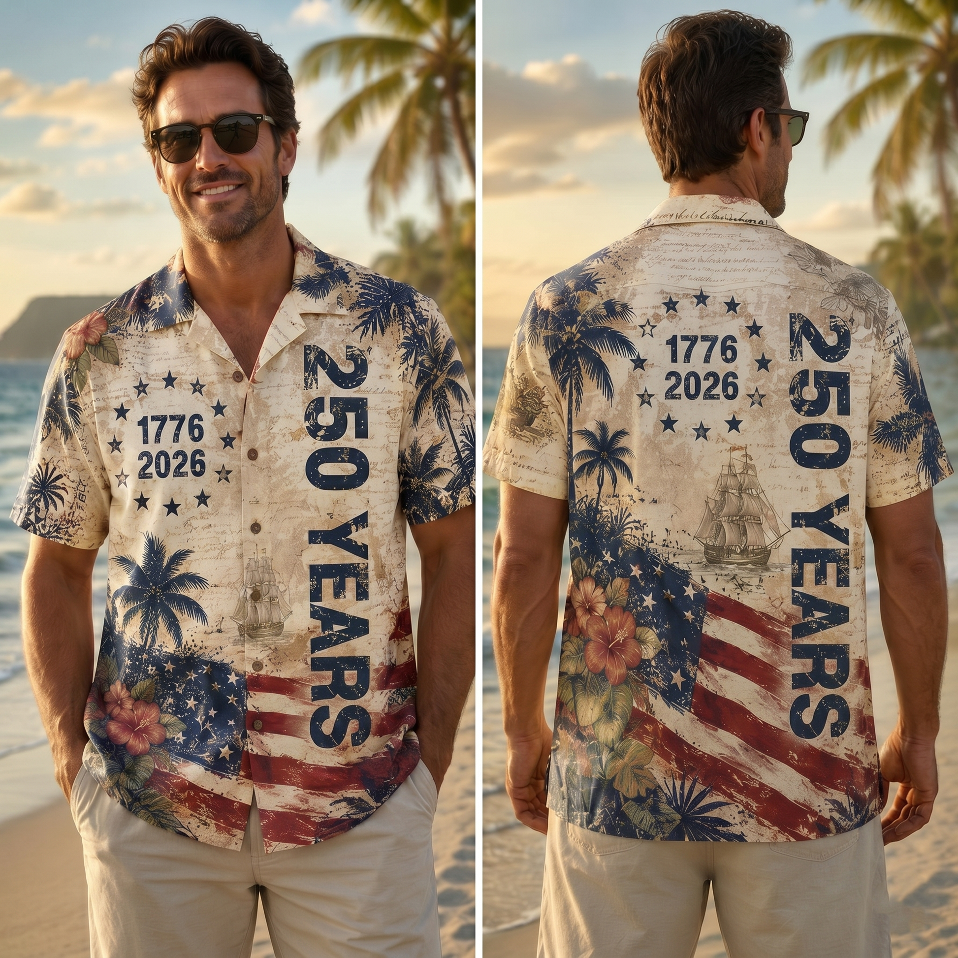 250 Years Vintage US Independence Day Hawaiian Shirt, USA 250th Anniversary AOP Hawaii Shirt 685245