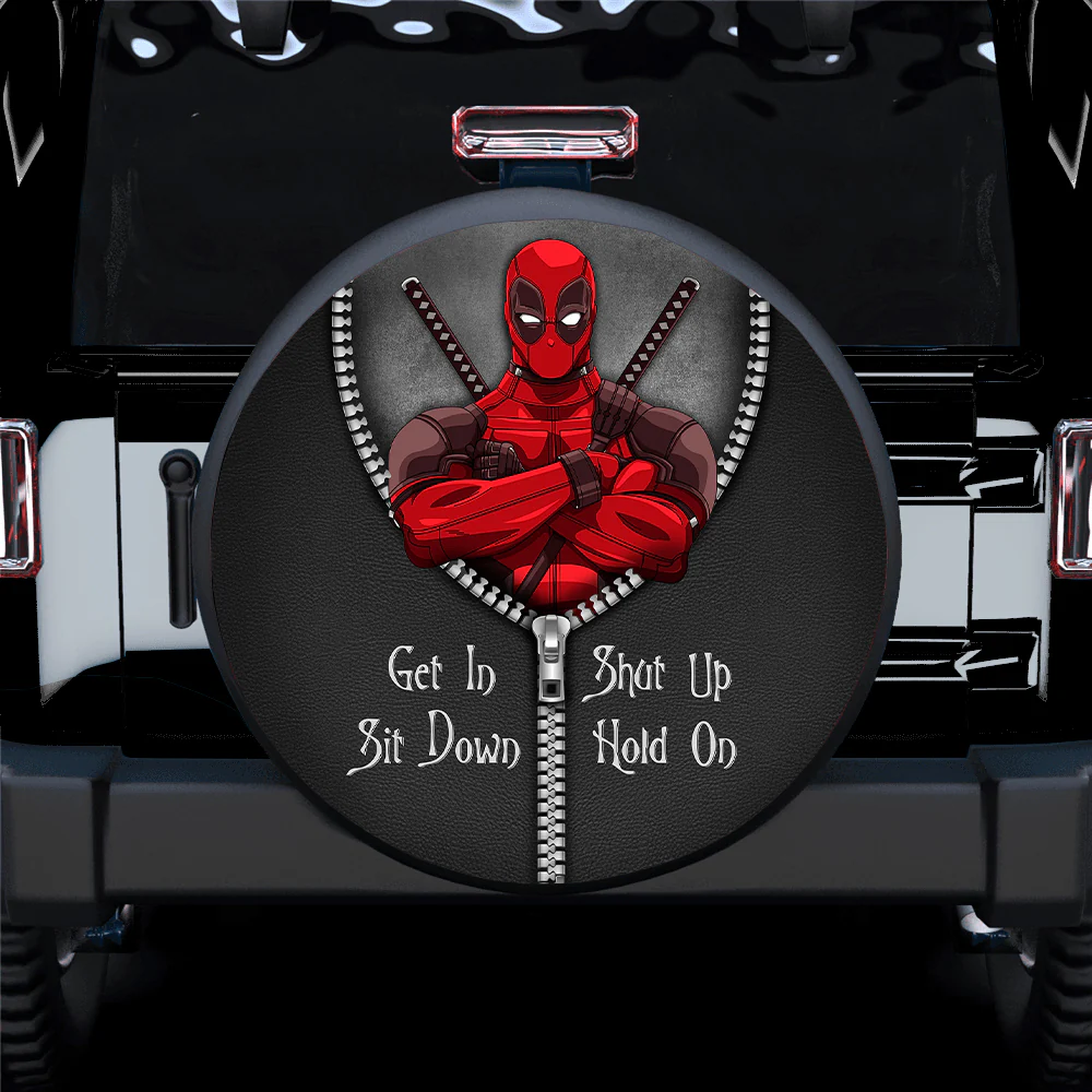 Deadpool Spare Tire Cover MV Deadpool Zipper Get In Sit Down Shut Up Tire Covers Red Black