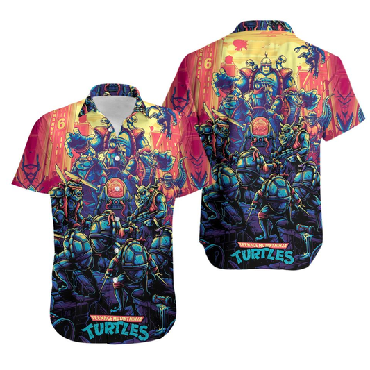 TMNT Hawaii Shirt Ninja Turtles Fight Enemies Graphic Hawaiian Shirt Black Red Unisex