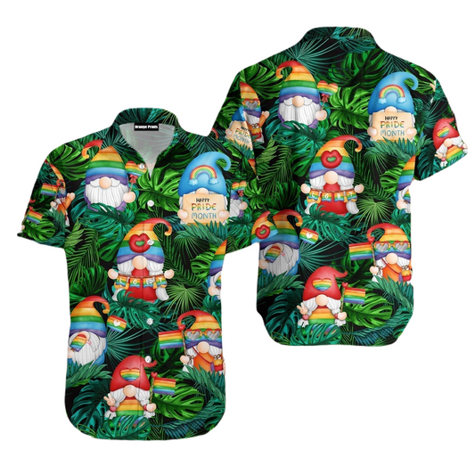 LGBT Hawaii Shirt LGBT Pride Rainbow Gnome Pattern Hawaiian Shirt Green Unisex