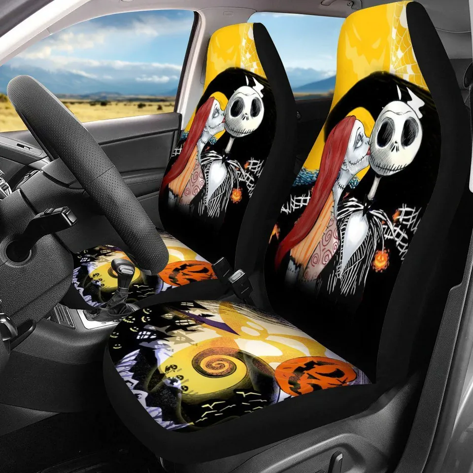 TNBC Car Seat Covers Sally Kissing Jack Halloween Night Seat Covers Colorful