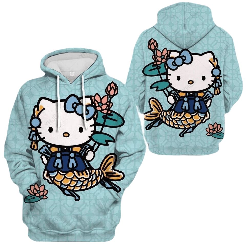 Hello Kitty Hoodie Mermaid Hello Kitty Graphic Hoodie Blue Unisex