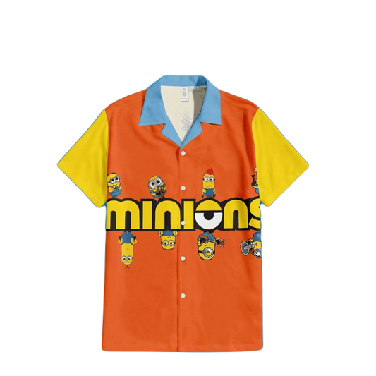 Minions Hawaii Shirt Color Block Minions Pattern Hawaiian Shirt Yellow Orange Unisex