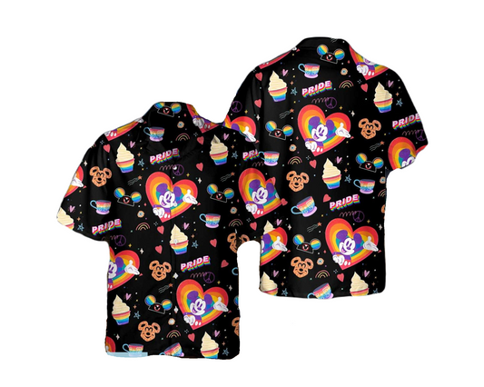 MM Hawaii Shirt DN MM Rainbow Heart Snacks Pattern Hawaiian Shirt Colorful Unisex