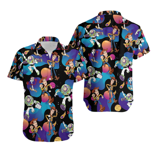 Toy Story Hawaii Shirt DN Woody Buzz Forky Galaxy Pattern Hawaiian Shirt Black Blue Unisex