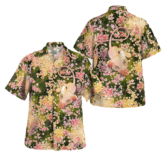 PKM Hawaii Shirt PKM Mew Summer Flower Pattern Hawaiian Shirt Pink Unisex