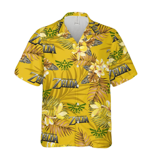 Legend Of Zelda Hawaii Shirt Legend Of Zelda Symbol Tropical Pattern Hawaiian Shirt Yellow Unisex