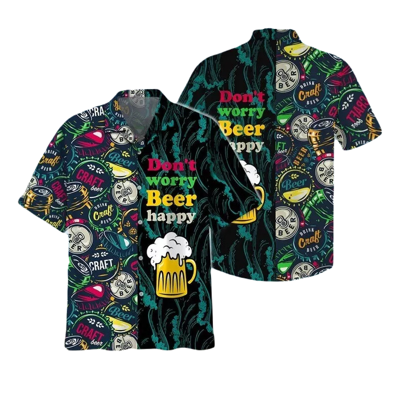 Beer Hawaii Shirt Don't Worry Beer Happy Hawaiian Shirt Black Green Unisex