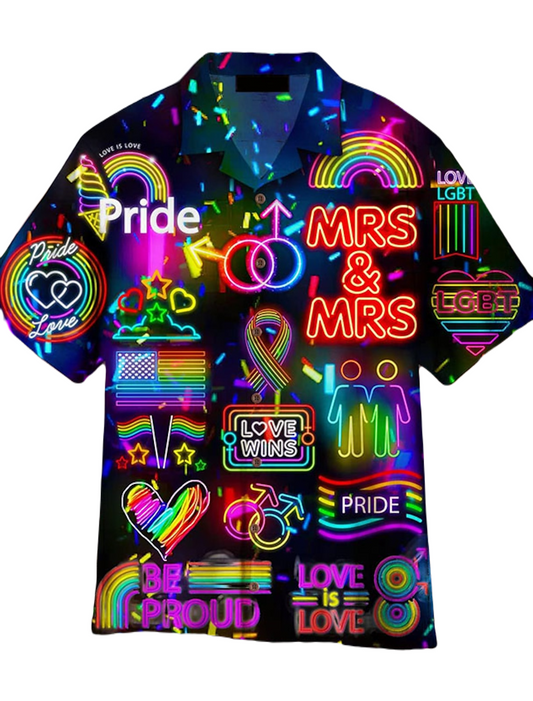 LGBT Hawaii Shirt Mrs Love Mrs Love Is Love Neon Light Hawaiian Shirt Colorful Unisex