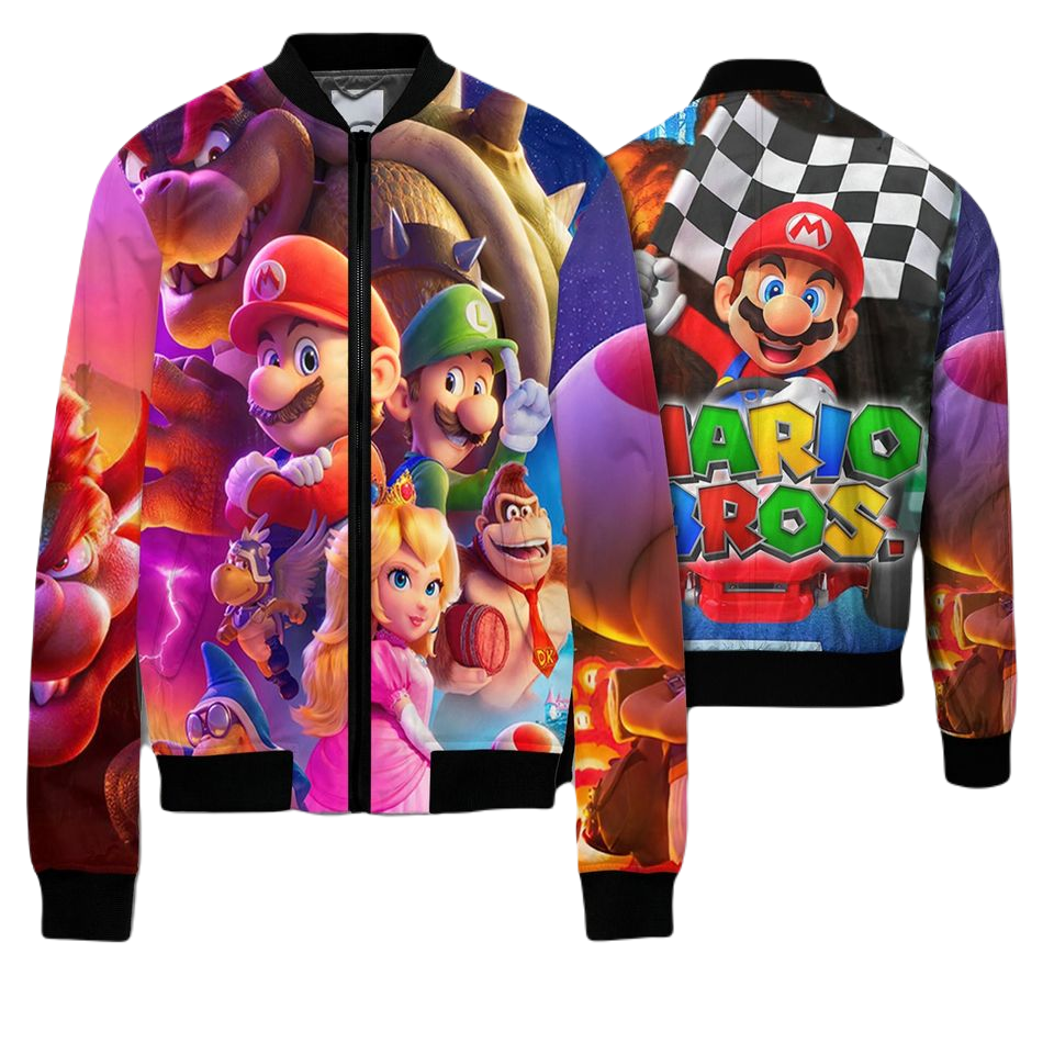 Mario Bomber Jacket Mario Bros Characters Graphic Bomber Colorful Unis ...