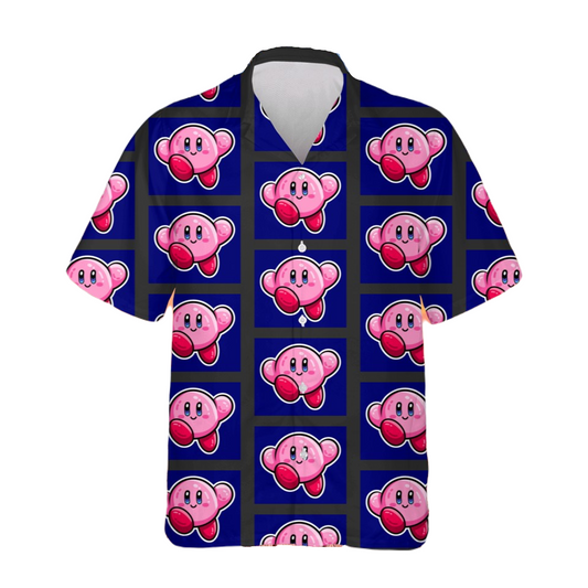 Kirby Hawaii Shirt Cute Kirby Jumping Pattern Hawaiian Shirt Blue Pink Unisex