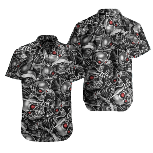 Skull Hawaii Shirt No Hear No See No Speak Skull Hawaiian Shirt Gray Unisex