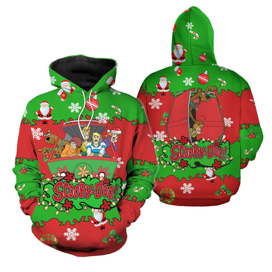 Scooby Doo Hoodie Scooby Doo With Friend Christmas Pattern Hoodie Red Green Unisex