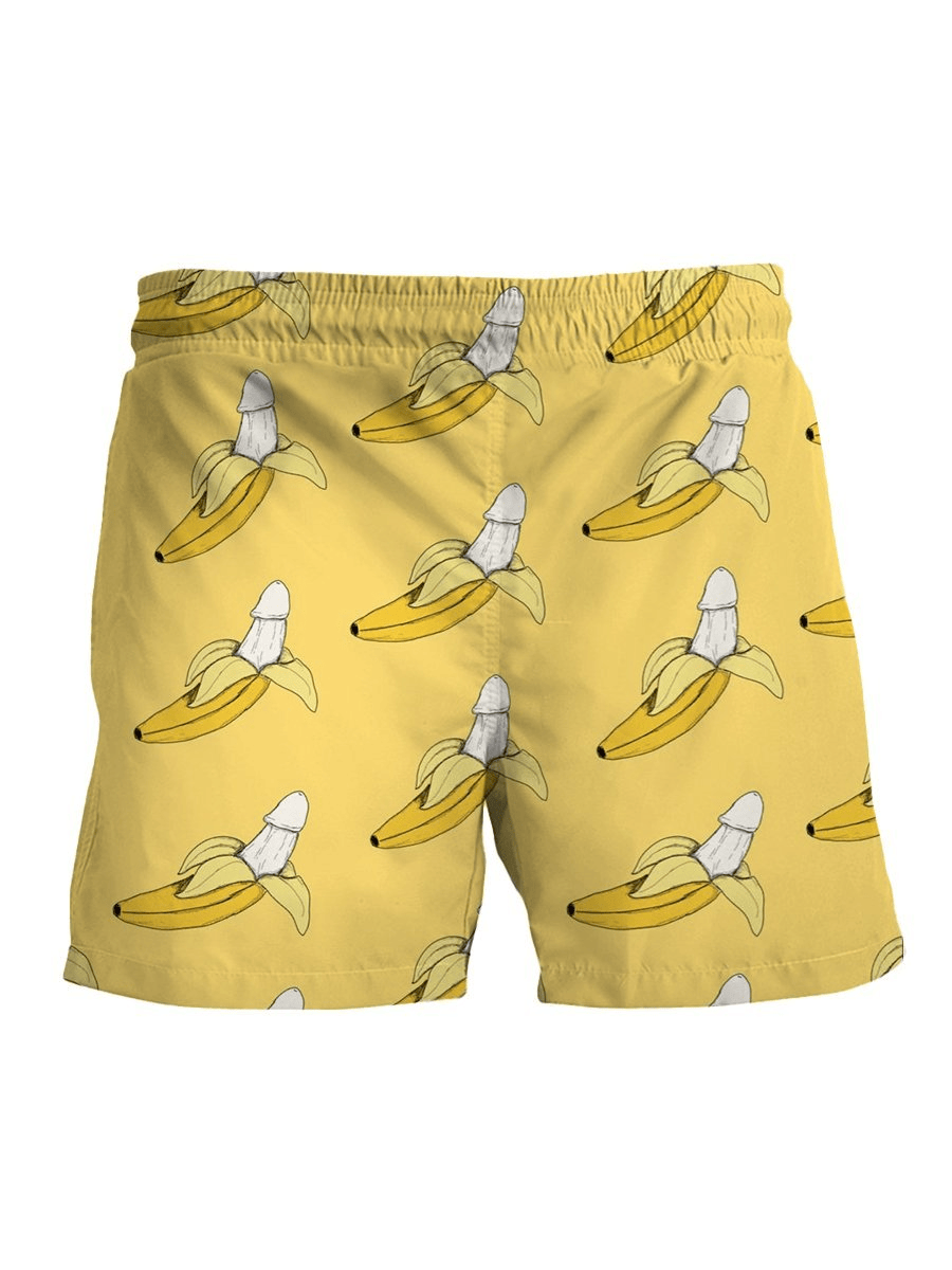 Funny Shorts Funny Banana Shaped Pattern Beach Shorts Yellow