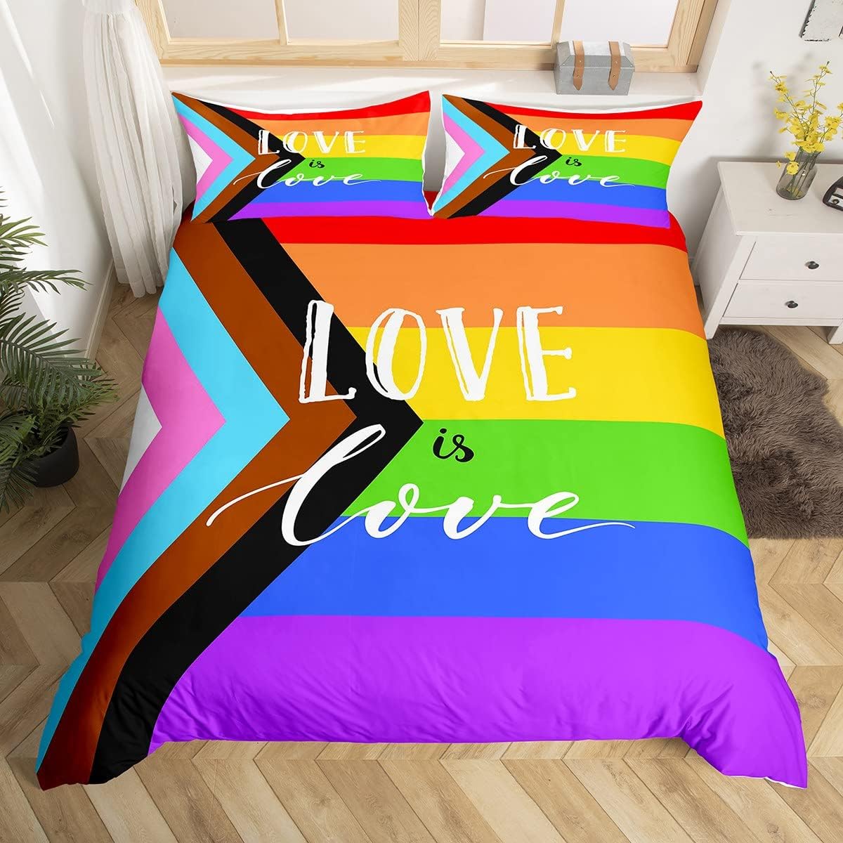 LGBT Bedding Set LGBT Pride Love Is Love Rainbow Duvet Covers Colorful Unique Gift