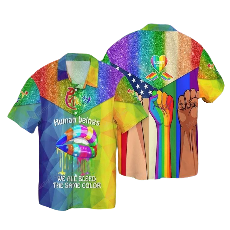 LGBT Hawaii Shirt Human Beings We All Bleed The Same Color Hawaiian Shirt Colorful Unisex