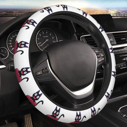 SGhibli Steering Wheel Cover Kiki Cat Delivery Service Pattern Driving Wheel Cover White