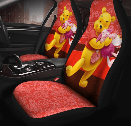 WTP Car Seat Covers DN Pooh And Piglet Flower Pattern Seat Covers Red