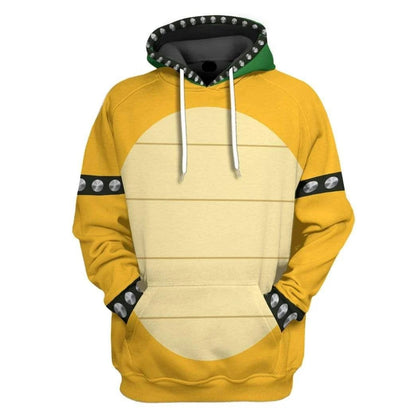 Super Mario Costume Hoodie Game Character Bowser Costume Hoodie Yellow Unisex Adults