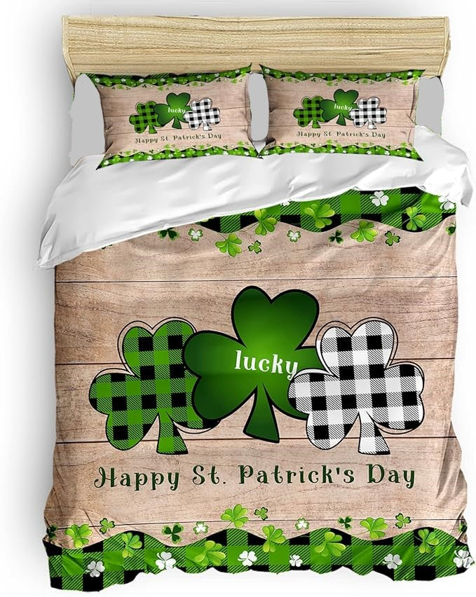 St Patrick Day Bedding Set Happy St Patrick Day Shamrock Graphic Duvet Covers Green Brown Unique Gift