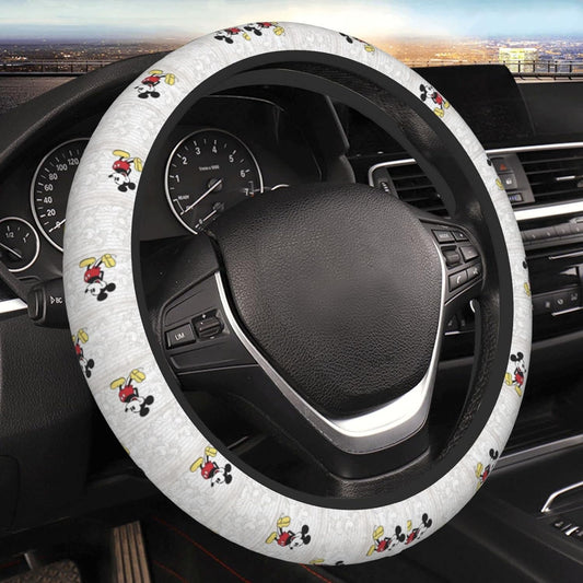 MM Steering Wheel Cover MM Standing Pose Comic Pattern Driving Wheel Cover White