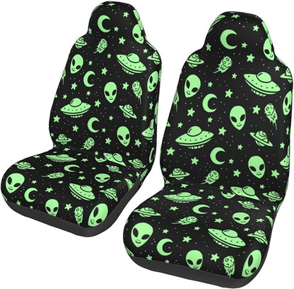 UFO Car Seat Covers UFO Alien Moon Planet Pattern Seat Covers Black Green