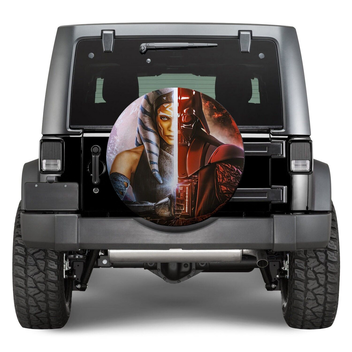 SW Spare Tire Cover SW Ahsoka And Darth Vader Graphic Tire Covers Red Blue