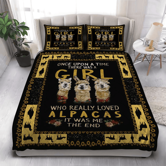 Llama Bedding Set A Girl Who Really Loved Alpacas Duvet Covers Black Yellow Unique Gift