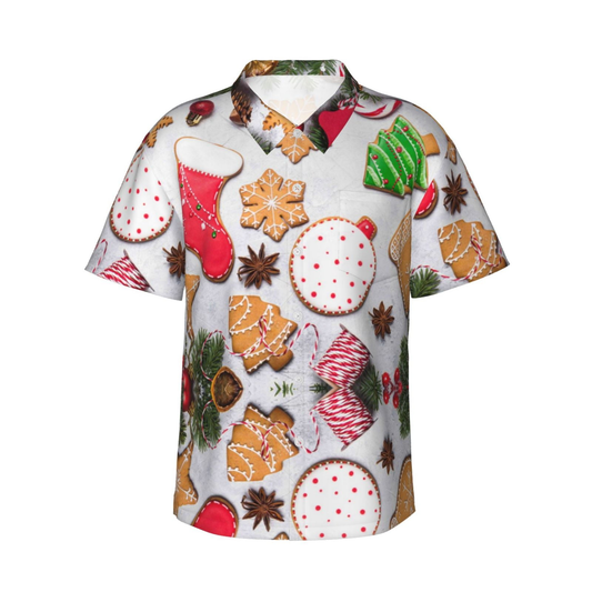 Christmas Hawaii Shirt Christmas Gingerbread Cookies Pattern Hawaiian Shirt Colorful Unisex