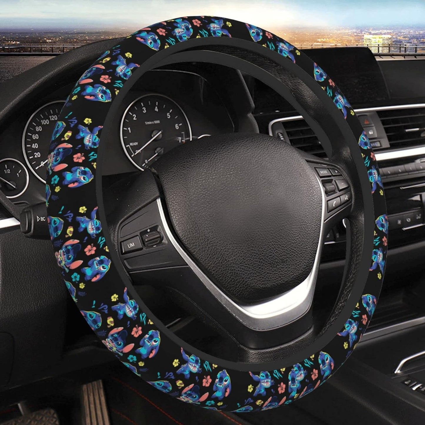 Stitch Steering Wheel Cover Stitch Facial Expression Pattern Driving Wheel Cover Black Blue