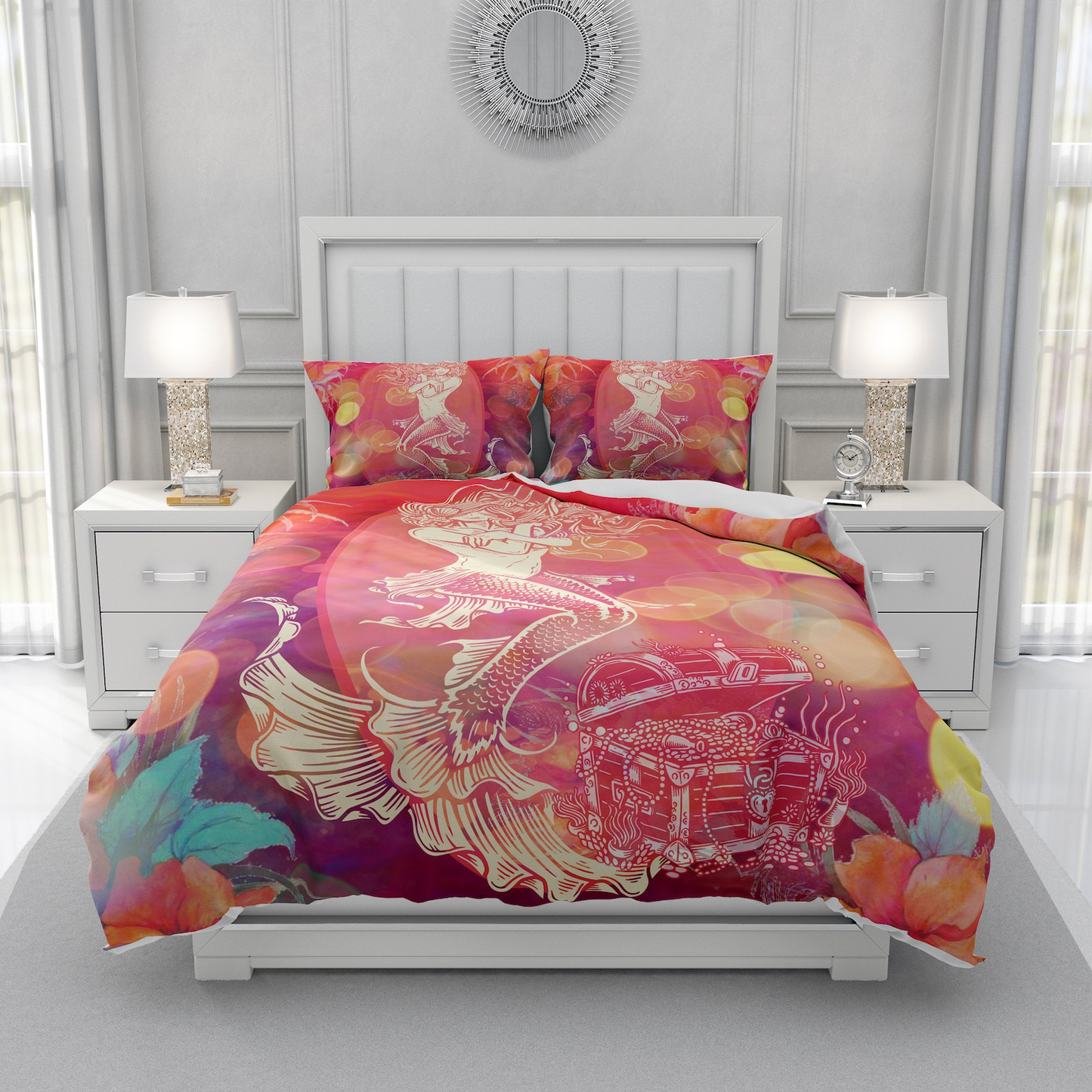 Mermaid Bedding Set Mermaid And The Treasure Chest Duvet Covers Red Unique Gift