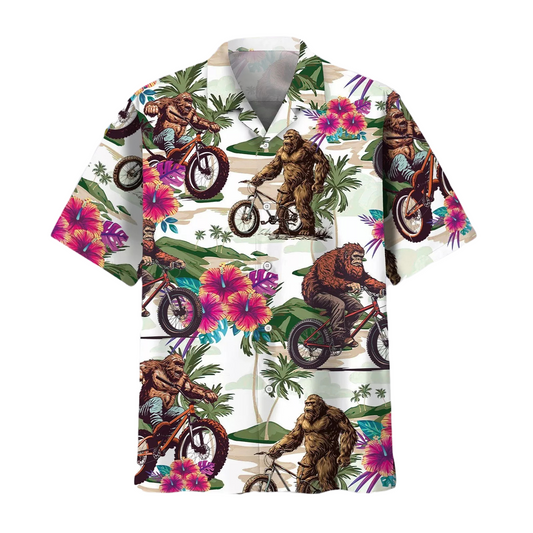 Bigfoot Hawaii Shirt Bigfoot And Mountain Bike Summer Hawaiian Shirt Colorful Unisex