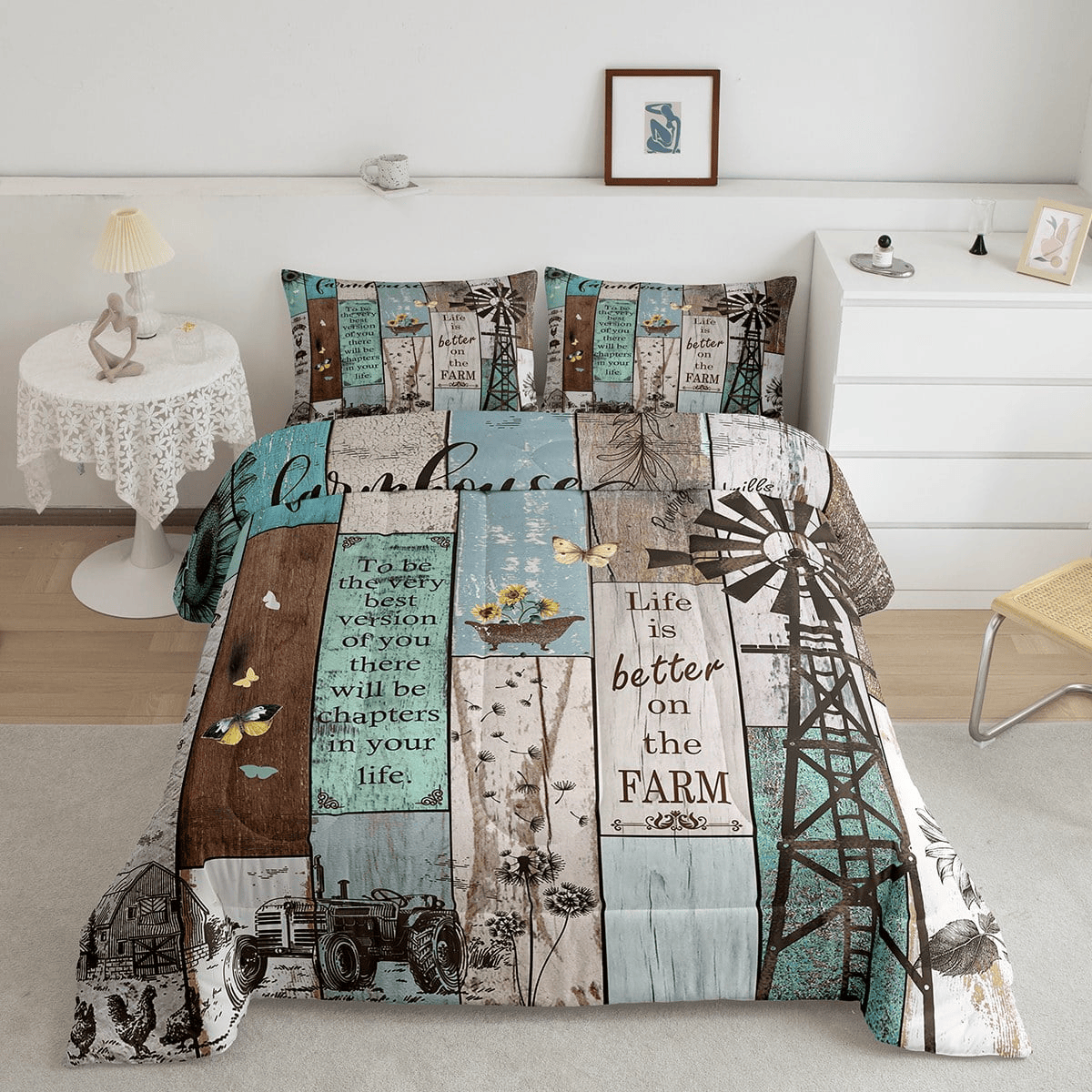 Farmer Bedding Set Farmhouse Windmill Life Is Better On The Farm Duvet Covers Brown Unique Gift