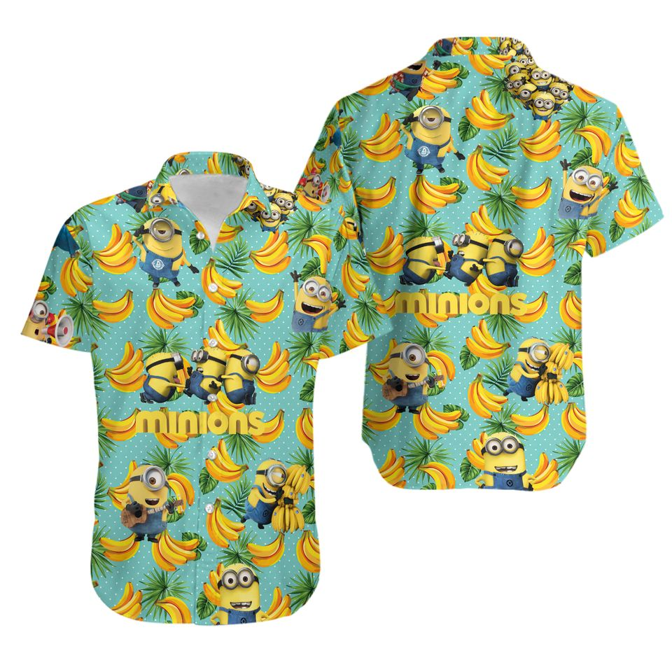 Minions Hawaii Shirt Minions Tropical Banana Pattern Hawaiian Shirt Blue Yellow Unisex