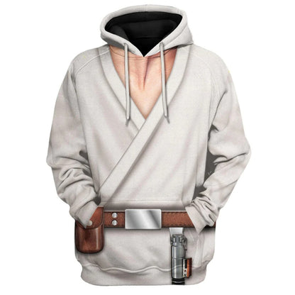 SW Hoodie Luke Skywalker Costume SW Cosplay Hoodie White Unisex Adults