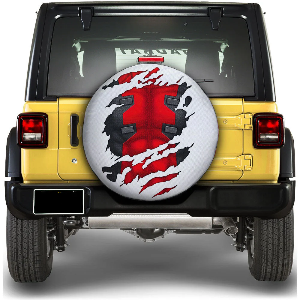 Deadpool Spare Tire Cover MV Deadpool Suit Torn Sheet Tire Covers White Red