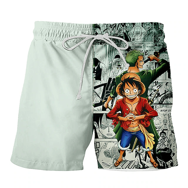 One Piece Shorts Monkey D Luffy Roronoa Zoro Manga Style Beach Shorts White Black